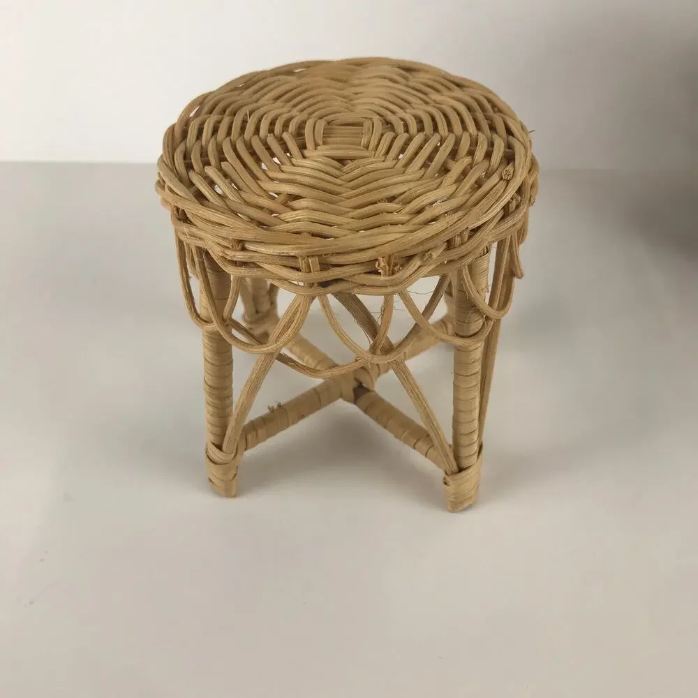 Vintage Fashion Doll Wicker Rattan Toy Furniture Set Loveseat Chair Table Mini